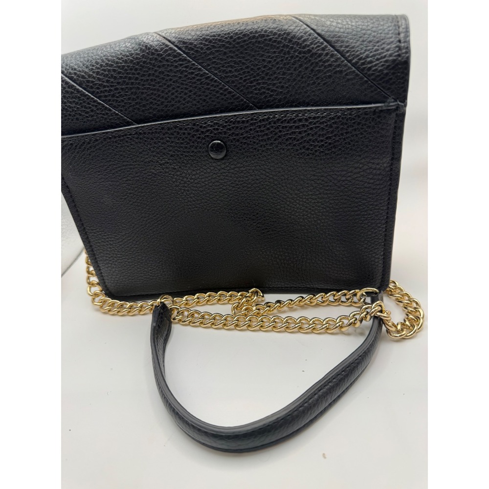 Anne Klein‎ Black Textured Leather Flap Chain Shoulder Bag